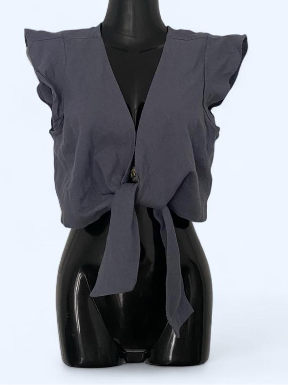Abercrombie & Fitch Gray Blue Tie-Front Cap Sleeve Crop Top Linen